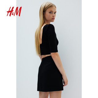 H&M2024秋季女装半身裙时尚休闲百搭纽扣前襟迷你裙1249159 黑色 155/64 34