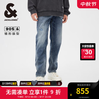 杰克·琼斯（JACK&JONES）秋潮锥形微弹百搭复古做旧磨白休闲时尚舒适牛仔裤男装224332039 E41 中牛仔蓝 185/88A/XLRW