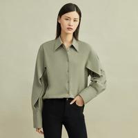 真的好 女款秋季质感廓形前短后长荷叶边纯色翻领衬衫女
