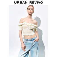 URBAN REVIVO UR2024夏季新款女装时髦甜美修身拼接露肩短袖针织衫UWL940063