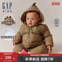 Gap 婴儿2024秋季新款动物耳朵连帽logo羽绒连体衣儿童装644710 卡其色 73cm(6-9月) 亚洲尺码