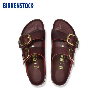 BIRKENSTOCK勃肯大扣女款牛皮革涂油时尚双扣拖鞋Arizona系列 红色窄版1027988 36