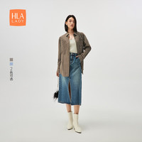 海澜之家（HLA）长袖衬衫女春秋24通勤时尚条纹休闲衬衣女旷野美拉德 深咖条纹T6 170/92A XL115~130斤