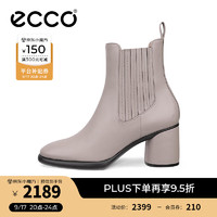 爱步（ECCO）靴子女 秋冬百搭时尚通勤圆头粗根切尔西女靴牛皮靴 雕塑222683 灰粉色22268301386 35