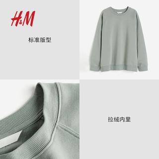 H&M 女装卫衣2024春季复古圆领慵懒上衣长袖绒衫0889828 鼠尾草绿 165/96A