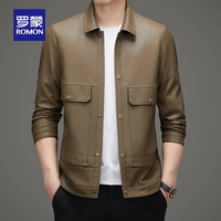 罗蒙(ROMON)皮衣男年秋季青年时尚棒球领短款男士皮外套 卡其 190