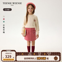 Teenie Weenie Kids小熊童装24冬女童厚纯色圆领宽松羊毛毛衣 象牙白 140cm