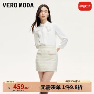 VEROMODA衬衫女2024秋季女装宽松翻领丝带装饰七分袖衬衫时尚通勤 本白色 165/84A/M