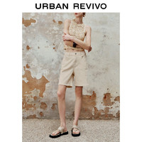 URBAN REVIVO UR2024秋季新款女装时尚斜纹肌理贴袋丹宁休闲短裤UWM840006