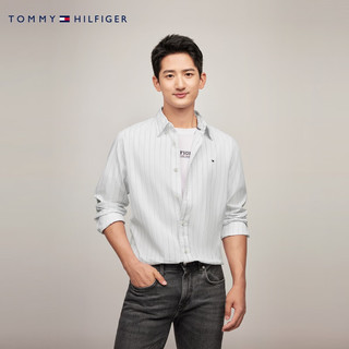 TOMMY HILFIGER【柔软府绸】24秋冬男女同款纯棉休闲条纹衬衫78JA910 【条纹绣标衬衫】-浅蓝白条纹C3N L （：150-165斤）