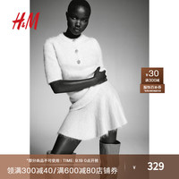 H&M【A/W2024】女装半身裙2024秋季马海毛羊毛短裙1254225 浅米色 170/100