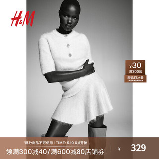 H&M【A/W2024】女装半身裙2024秋季马海毛羊毛短裙1254225 浅米色 165/80