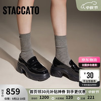 思加图2024秋季乐福鞋厚底一脚蹬银色女单鞋Y3647CA4 夜空黑 33