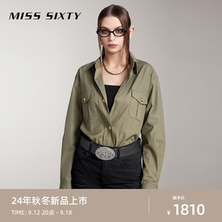 MISS SIXTY2024秋季休闲上衣女复古工装风简约纯色衬衫外套 军绿 S