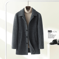 冬季双面毛呢大衣男中长款宽松加厚桑蚕丝内胆双面非羊绒外套