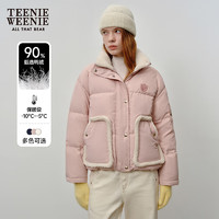 Teenie Weenie小熊2024年冬季甜美学院风连帽外套短款羽绒服女 粉色 160/S