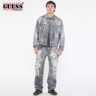 GUESS Originals24年秋季男士街头潮流破洞水洗直筒牛仔裤 GPME-蓝色 32 腰围（84cm）