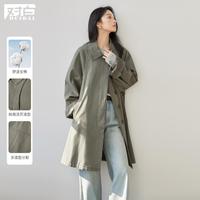 2024秋装简约通勤撞色扣肩部活页立体挺括女式中长款风衣外套