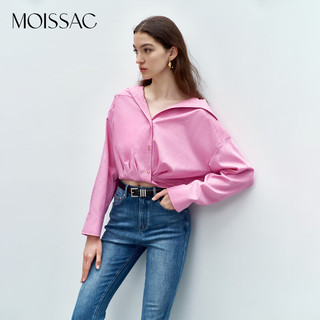 MOISSAC 休闲时尚翻领打褶不对称短款衬衫 粉红 XS