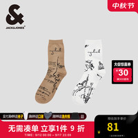 杰克·琼斯（JACK&JONES）冬季时尚潮百搭舒适提花满印男袜子两双装中筒袜男22441Q003 E11橡木棕/雪白色 2双 M
