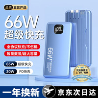 倍闪特【66w超级快充】充电宝20000毫安超大容量可上飞机自带线超薄小巧便携移动电源适用于华为苹果小米 远峰蓝丨自带四线丨版丨提速333% 20000毫安