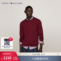 TOMMY HILFIGER【丝棉混纺】24秋冬男装红白蓝条纹镶边圆领毛衣针织衫36520 紫红色VLP XL