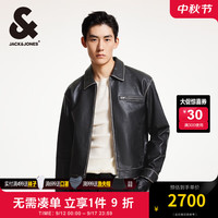 杰克·琼斯(JACK&JONES)冬季时尚潮流百搭舒适直筒外套拉链翻领皮衣夹克男224410003 E40黑色 180/100A/L