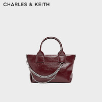 CHARLES&KEITH24冬季CK2-30782473手提链条褶皱托特包斜挎包 Burgundy葡萄酒红色 S