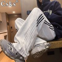 CSKS 春秋款裤子百搭运动裤港风爆款时尚潮流条纹休闲裤宽松直筒裤