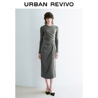 URBAN REVIVO UR2024春季新款女装设计感褶皱长袖连衣裙UWG740017