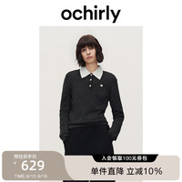 ochirly欧时力可机洗澳洲100%美丽诺羊毛Polo毛衣24秋冬 深灰 S