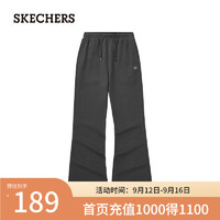 斯凯奇（Skechers）女款针织长裤2024年秋季休闲微喇裤L324W055 牡蛎黑/02KY XS