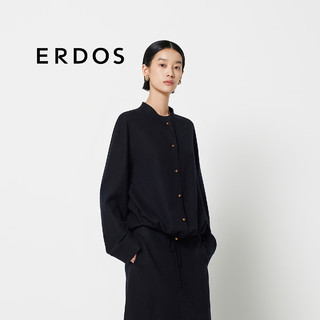 ERDOS【精纺羊绒圆机】24年秋冬圆领宽松针织开衫女上衣衬衫 黑 155/76A/XS