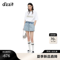 d'zzit 地素 DZZIT地素短袖T恤2024夏季刺绣设计宽松上衣女中灰 漂白色 M