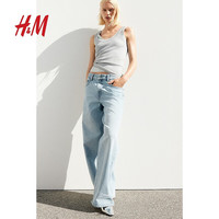 H&M女装2024秋季高腰阔腿牛仔裤1236909 浅牛仔蓝 155/60