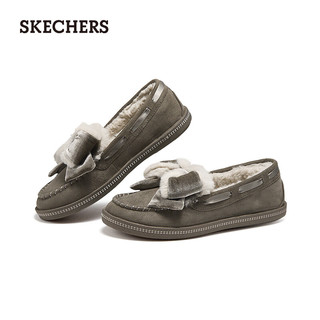 斯凯奇（Skechers）女鞋秋冬温柔小香风奶贝鞋加绒保暖乐福鞋单鞋蝴蝶结豆豆鞋169013 灰褐色/TPE 38