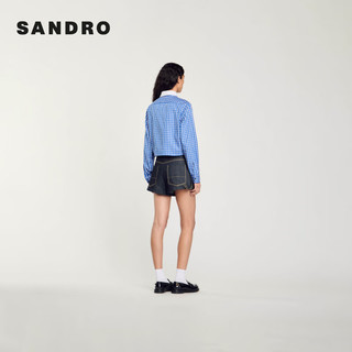 SANDRO2024秋季女装法式通勤短款蓝色格子衬衫上衣SFPCM01143 406/皇家蓝色 0