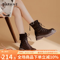 达芙妮(DAPHNE)达芙妮马丁靴女秋季瘦瘦靴中筒甜酷风骑士靴英伦风短靴ZJ 棕色 35