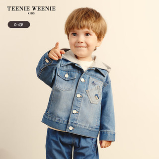 Teenie Weenie Kids小熊童装24秋季男宝宝连帽可拆卸牛仔外套 蓝色花灰 110cm