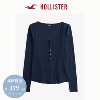 HOLLISTER24秋季新款辣妹美式修身纯色亨利长袖T恤 女 KI339-3870