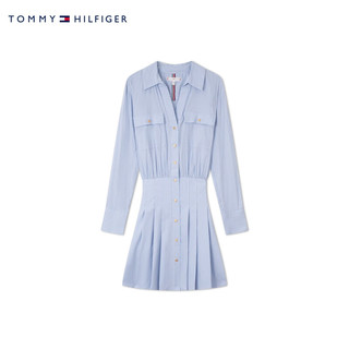 TOMMY HILFIGER【李沁同款】24秋冬女装条纹收腰显瘦衬衫裙连衣裙44280 蓝白条纹0BI 38