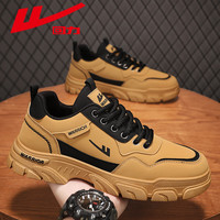 回力马丁靴男鞋秋季靴子男工装鞋男户外运动登山鞋子男皮面防水鞋 卡其黑 44