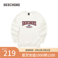 斯凯奇（Skechers）卫衣学院风男女同款针织套头圆领舒适L324U100 棉花糖白/0074 M