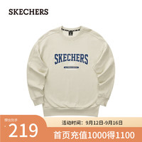 斯凯奇（Skechers）卫衣学院风男女同款针织套头圆领舒适L324U100 浅棕色/0046 L