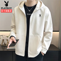 花花公子卫衣男2024春秋季开衫男士外套男装休闲宽松潮流上衣服男装 米白色 L