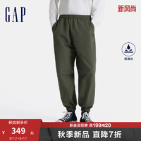 Gap男装2024秋冬刺绣logo抽绳束口防泼水长裤休闲裤676229 军绿色 175/84A(L)亚洲尺码