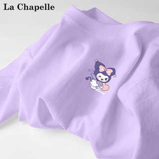 LA CHAPELLE MINI 拉夏贝尔童装男女童长袖t恤纯棉儿童秋季2024春秋款打底衫潮 紫色爱心米小标 130