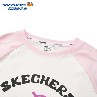 Skechers斯凯奇童装女童针织长袖T恤衫春秋款插肩袖休闲圆领上衣L324G053 樱花粉/004K 120cm