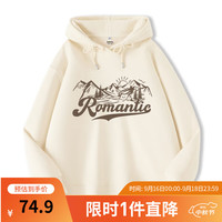 班尼路卫衣女秋冬季连帽美式潮流上衣2024休闲别致基础款衣服 杏-浪漫复古山峰 L