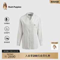 Hush Puppies【商场同款】女装春秋时尚经典款桑蚕丝长袖衬衫 间条